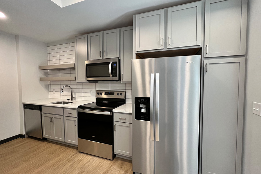 Stainless steel appliances in kitchen of Indianapolis apartment